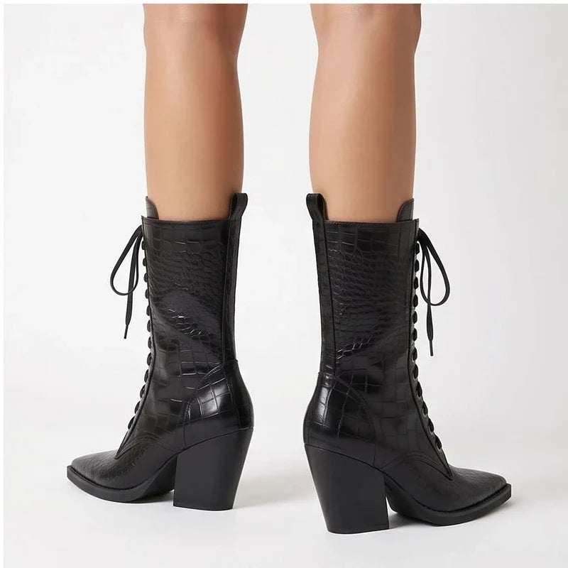 ADELINE CROC-EFFECT BOOTS