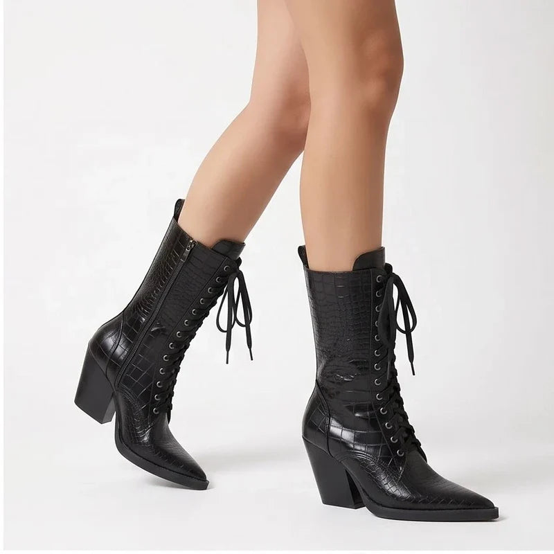 ADELINE CROC-EFFECT BOOTS