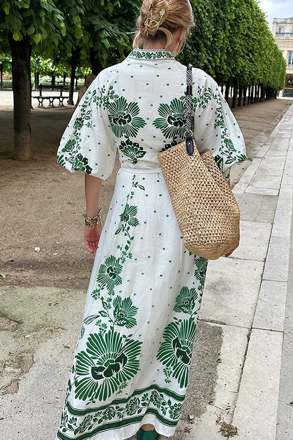 Robe longue chemise à manches longues boutonnée à imprimé unique