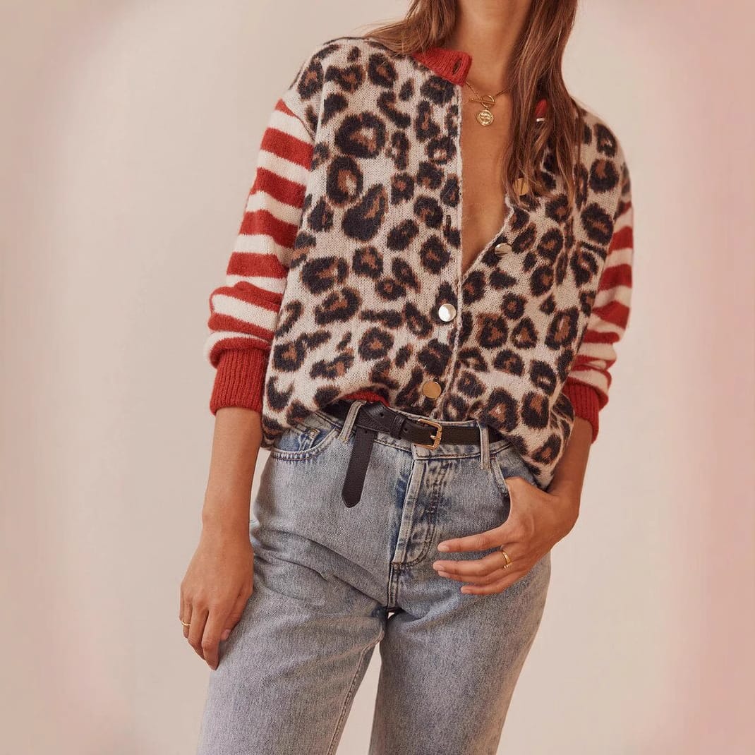 Strikket leopardcardigan