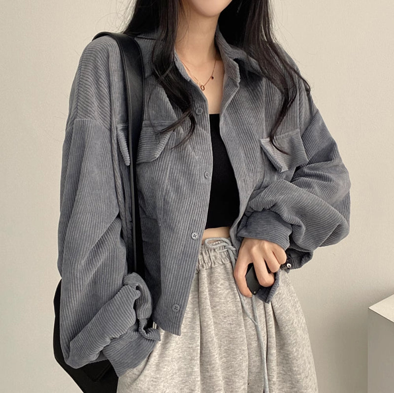 Casaco de Veludo Cotelhado Oversized Heather
