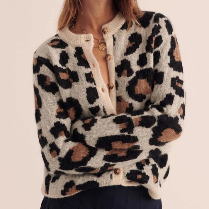 Strikket leopardcardigan