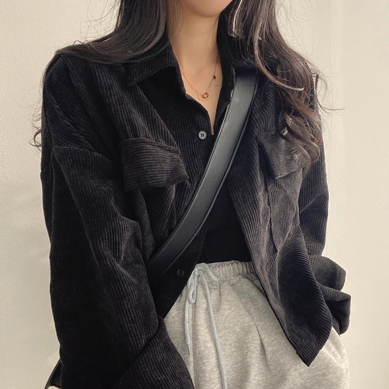 Casaco de Veludo Cotelhado Oversized Heather