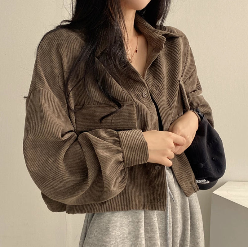 Casaco de Veludo Cotelhado Oversized Heather