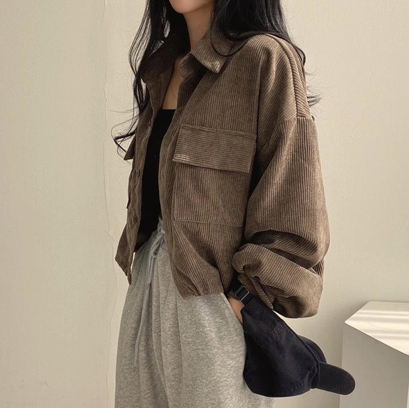 Casaco de Veludo Cotelhado Oversized Heather