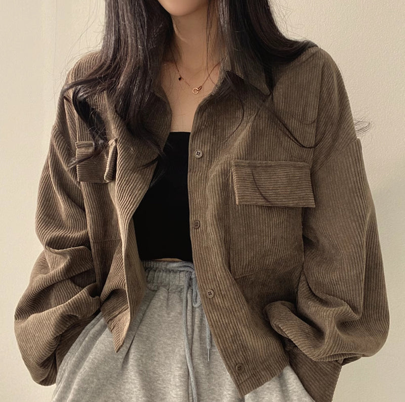 Casaco de Veludo Cotelhado Oversized Heather