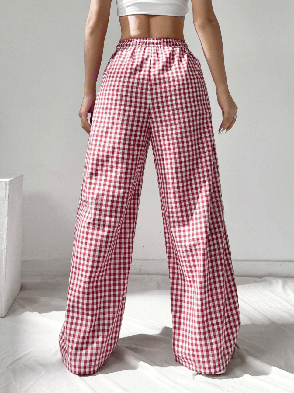 Gingham-bukser med vide ben