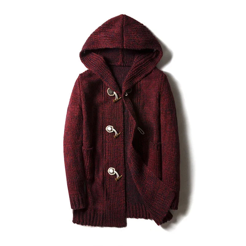 Cardigan in lana con cappuccio