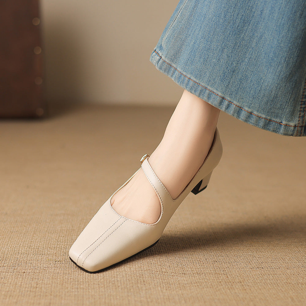 Zapatos Mary Jane Celes de cuero con punta cuadrada