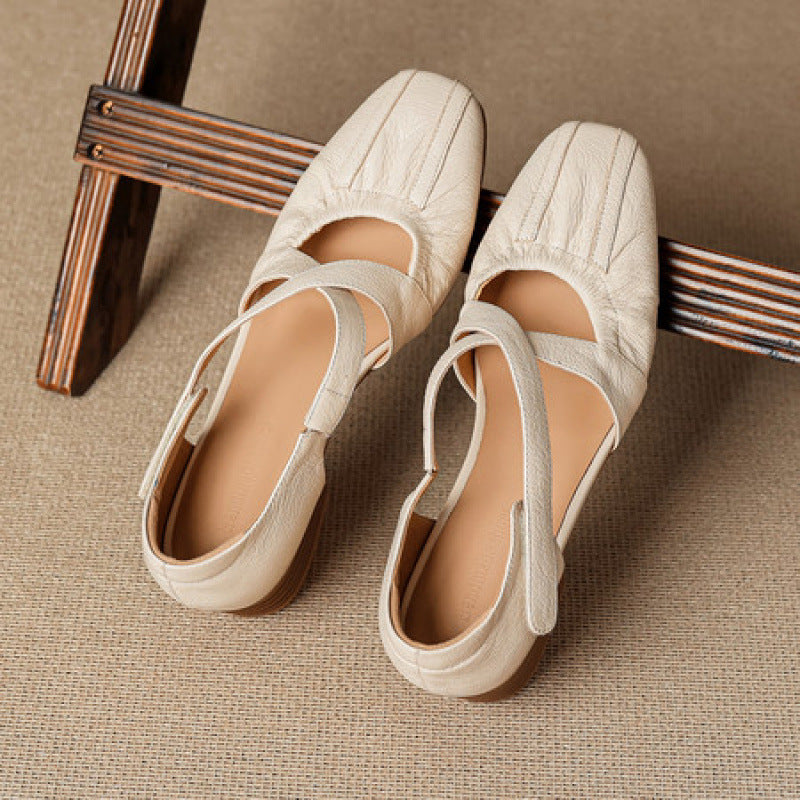 Chaussures plates Odie en cuir véritable à bride croisée