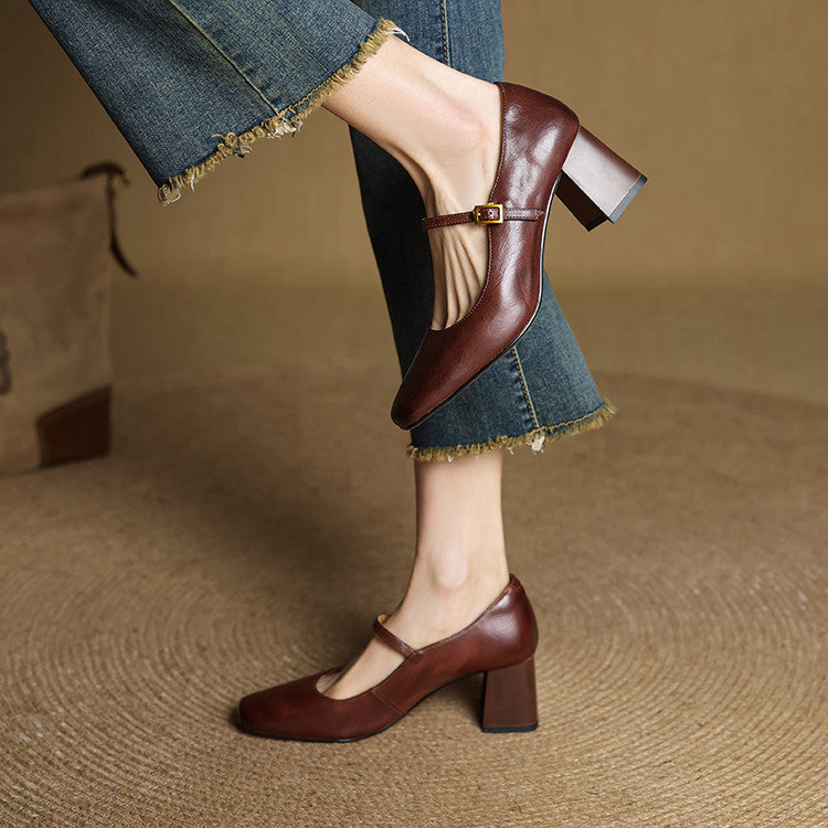 Tacones Lenara de cuero genuino