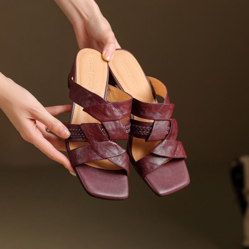 Sandalias de pala Solae de cuero genuino con punta cuadrada