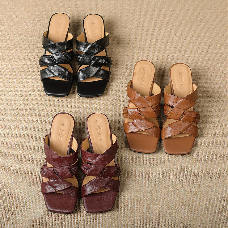 Sandalias de pala Solae de cuero genuino con punta cuadrada