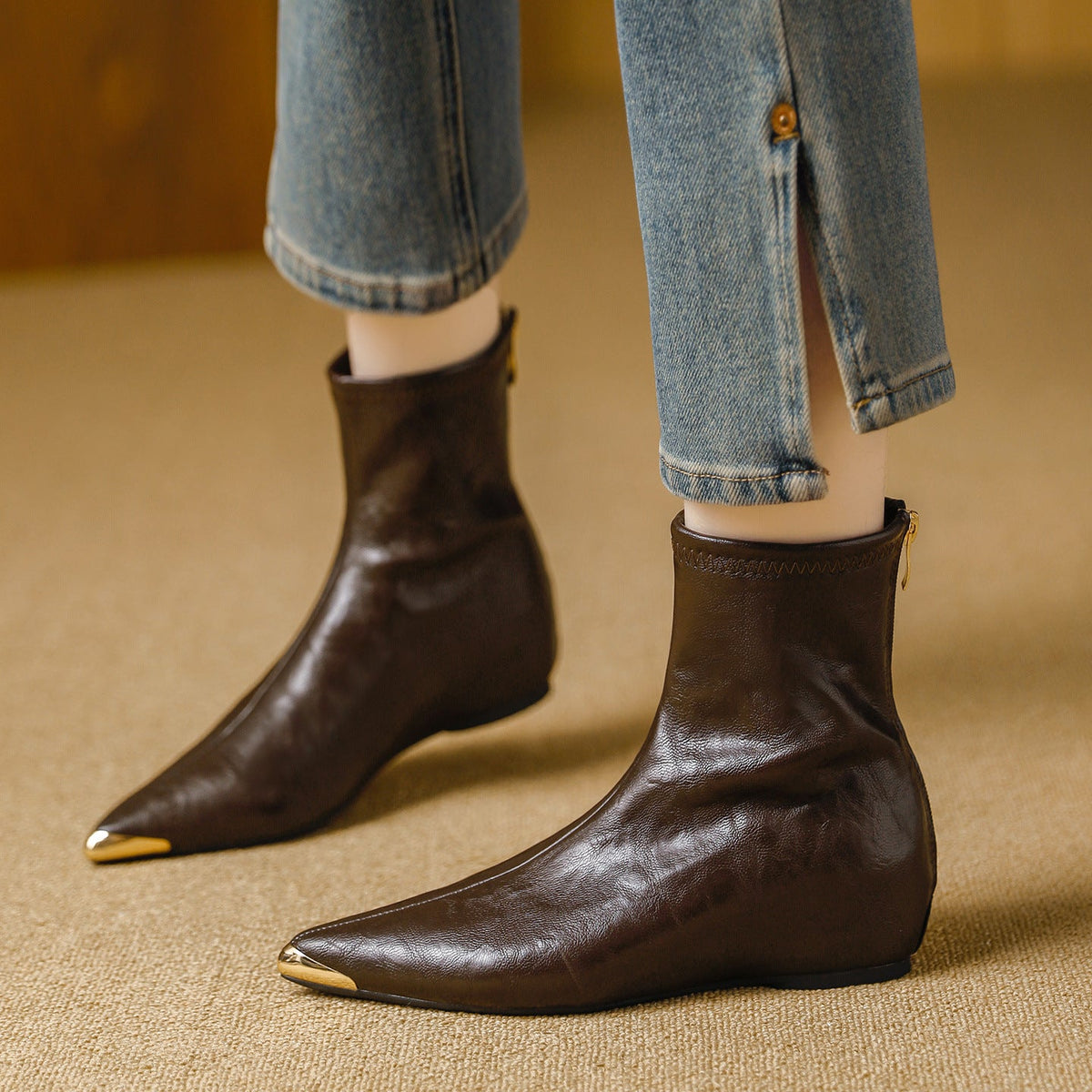 Odia Pointed-Toe Leather Ankle Boots