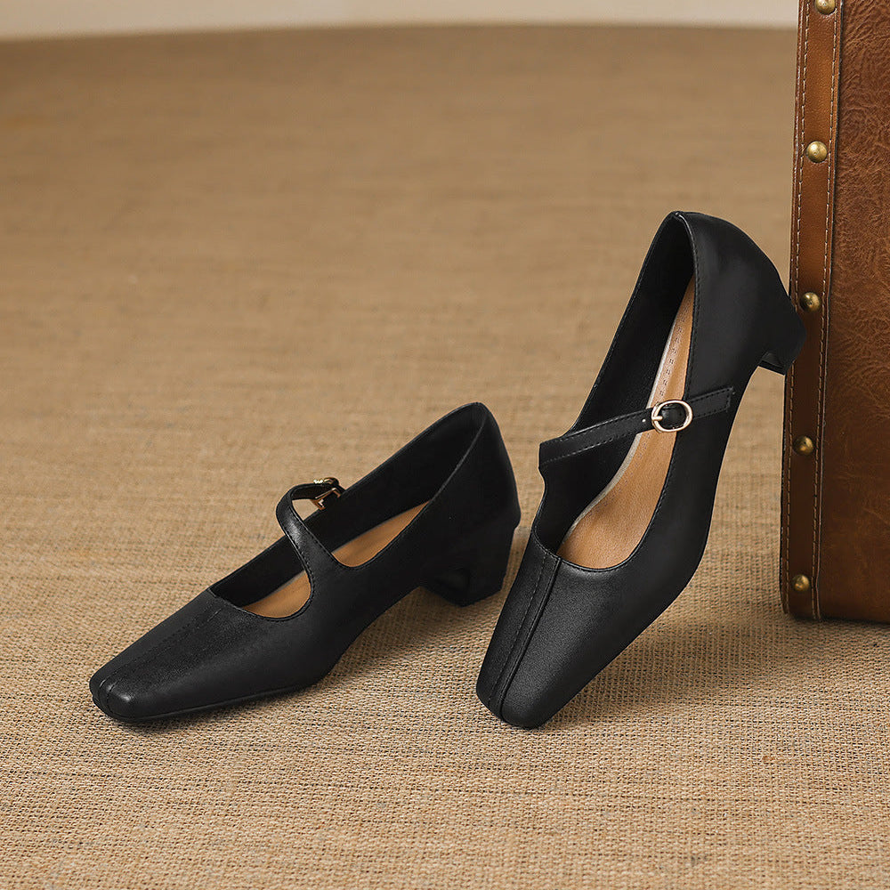Zapatos Mary Jane Celes de cuero con punta cuadrada