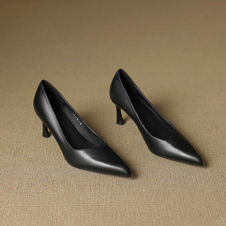 Tacones Aurea de cuero genuino con punta fina