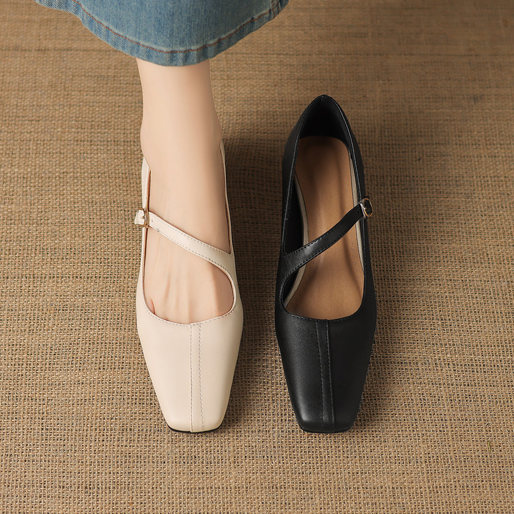 Zapatos Mary Jane Celes de cuero con punta cuadrada