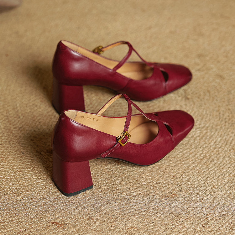 Yuna Mary-Jane-Heels aus echtem Leder mit T-Riemchen