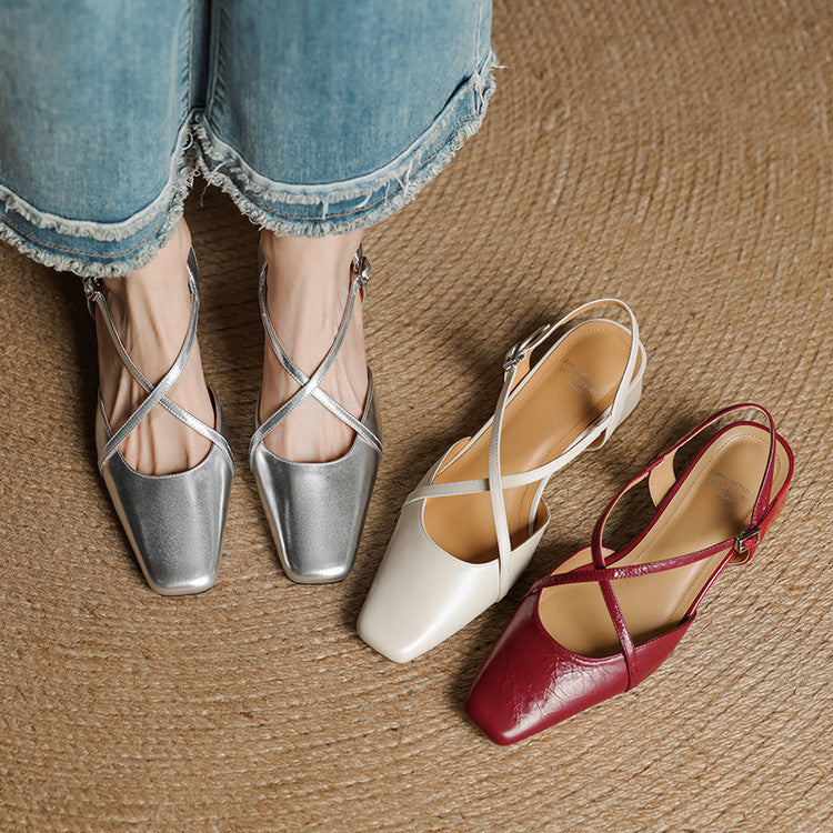 Klea slingback-högklackar i äkta läder med korsande remmar