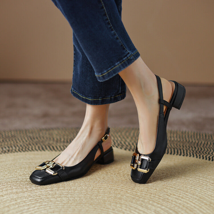 Cora Slingback-pumps i läder med fyrkantig tå