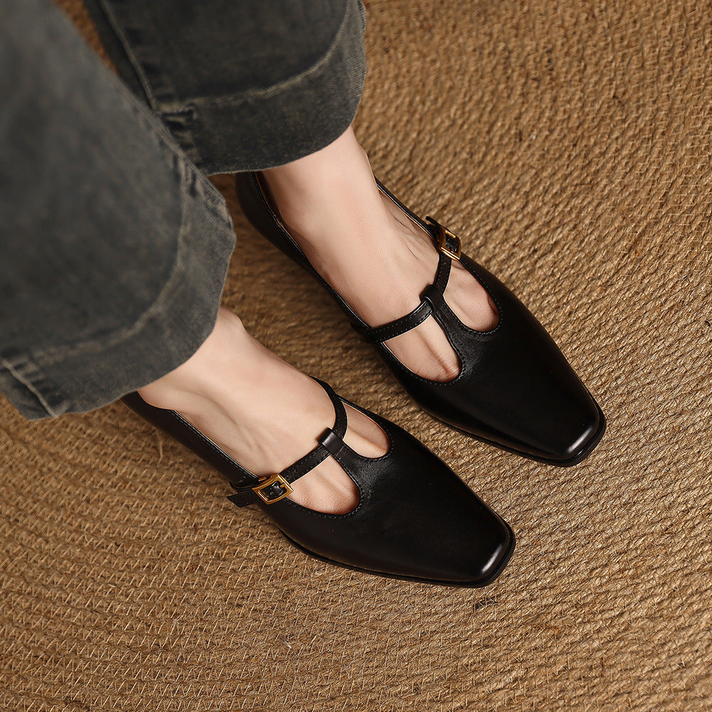 Zapatos de tacón Elodie de piel auténtica con tira en T