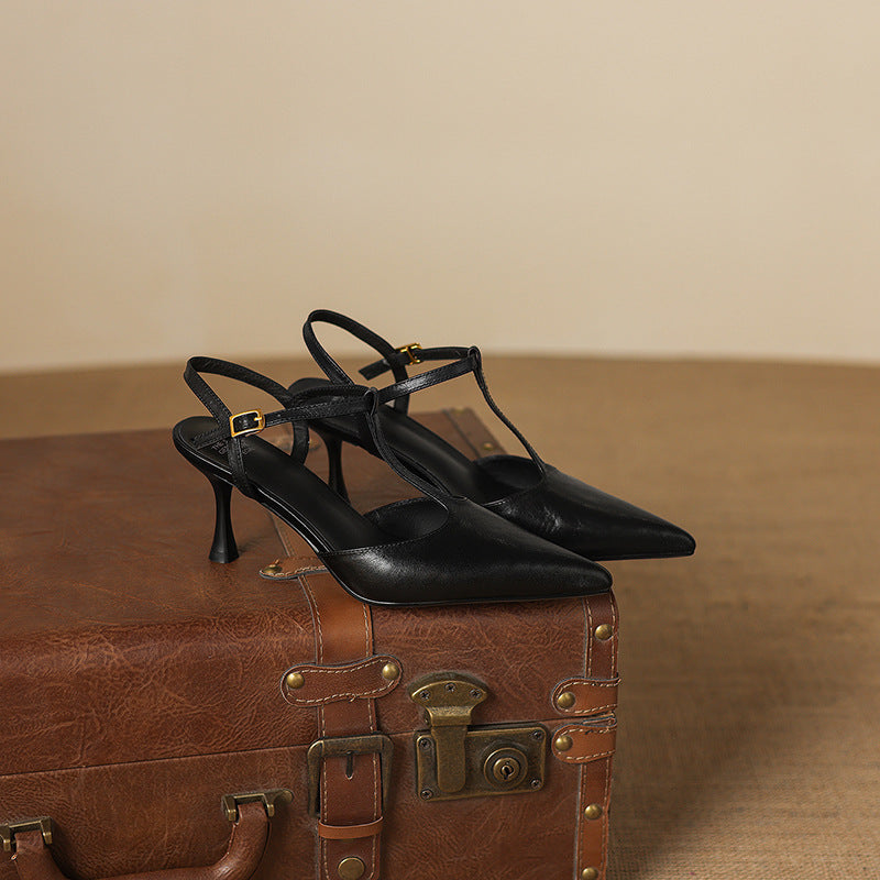 Tacones Mary Jane Luci de cuero genuino con punta fina