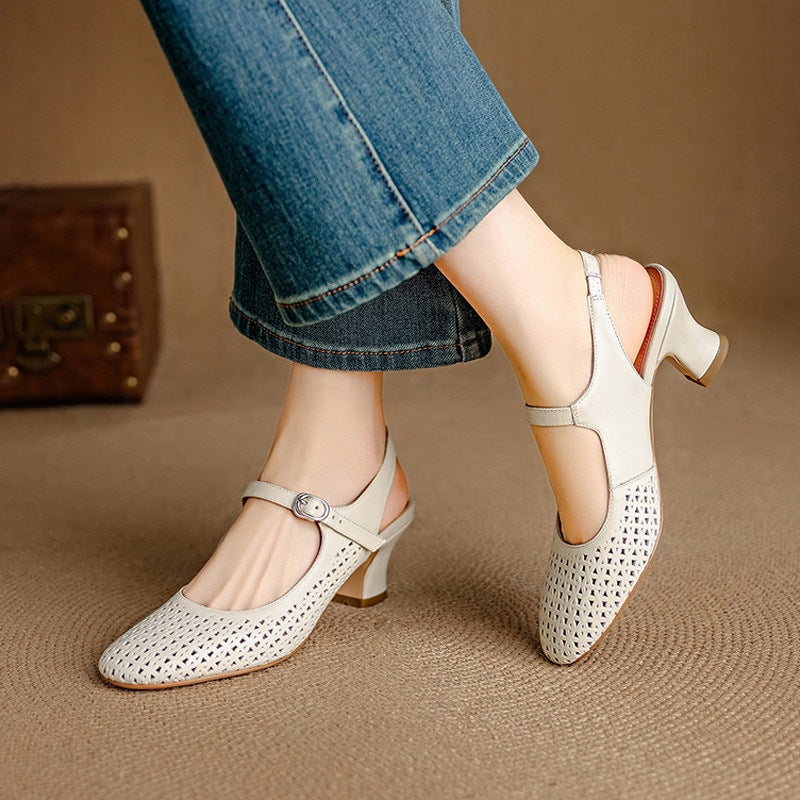 Escarpins slingback ajourés en cuir véritable Bela