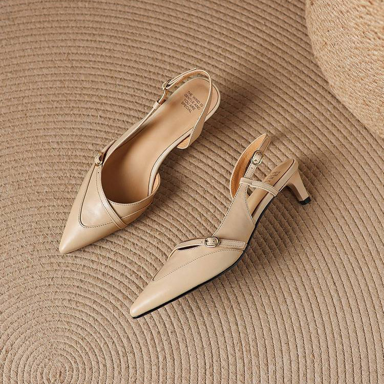 Elise Slingback-högklackar i äkta läder med spetsig tå