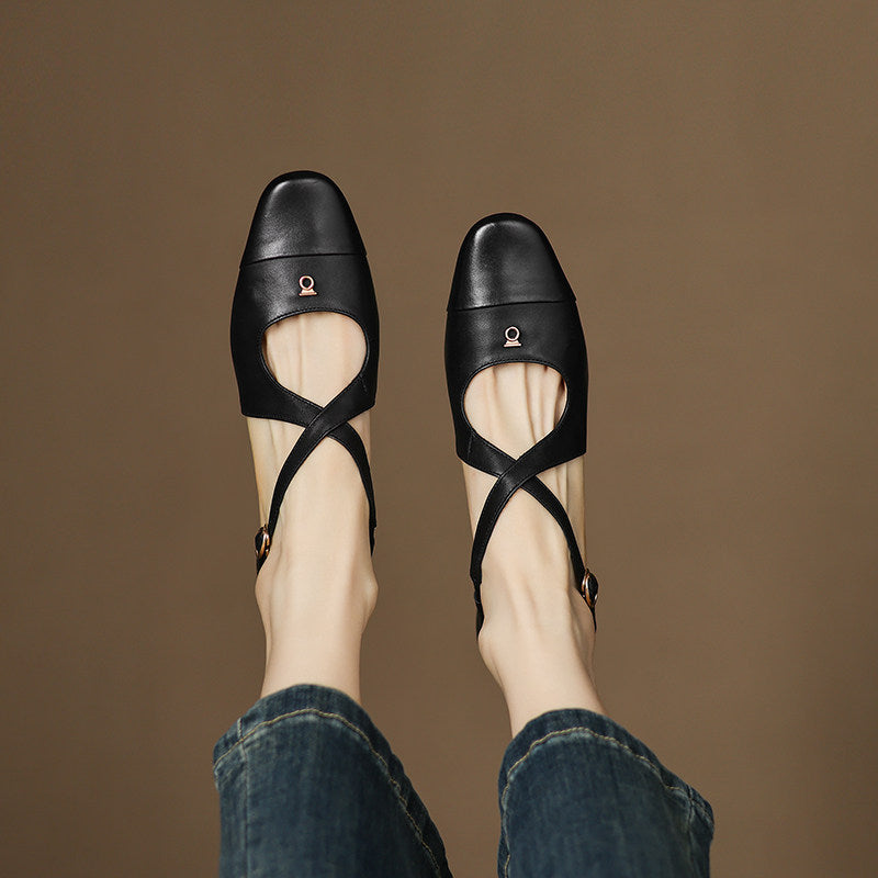 Zapatos planos Mary Jane Elene de cuero genuino