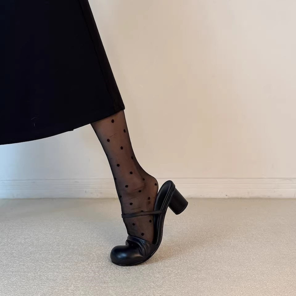Olara Mules mit Absatz aus echtem Leder und runder Zehenpartie