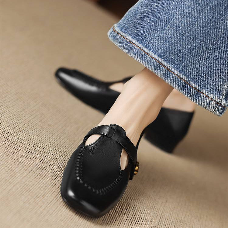 Zapatos de tacón Krea de piel auténtica con costuras de látigo y tira en T