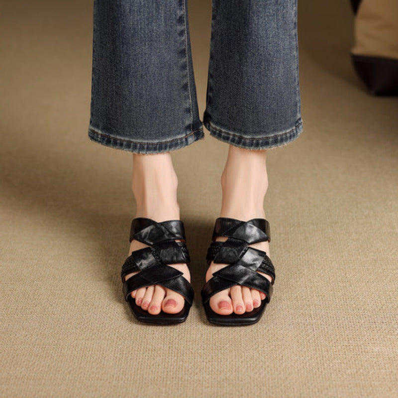 Sandalias de pala Solae de cuero genuino con punta cuadrada