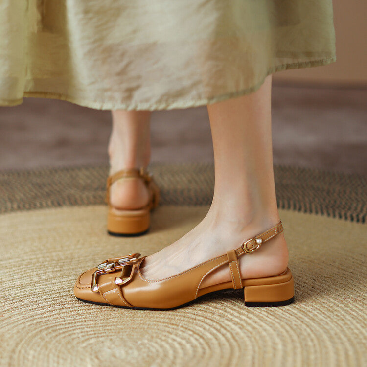 Cora Slingback-pumps i läder med fyrkantig tå