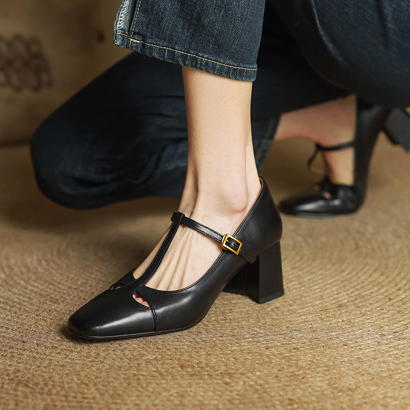 Yuna Mary-Jane-Heels aus echtem Leder mit T-Riemchen