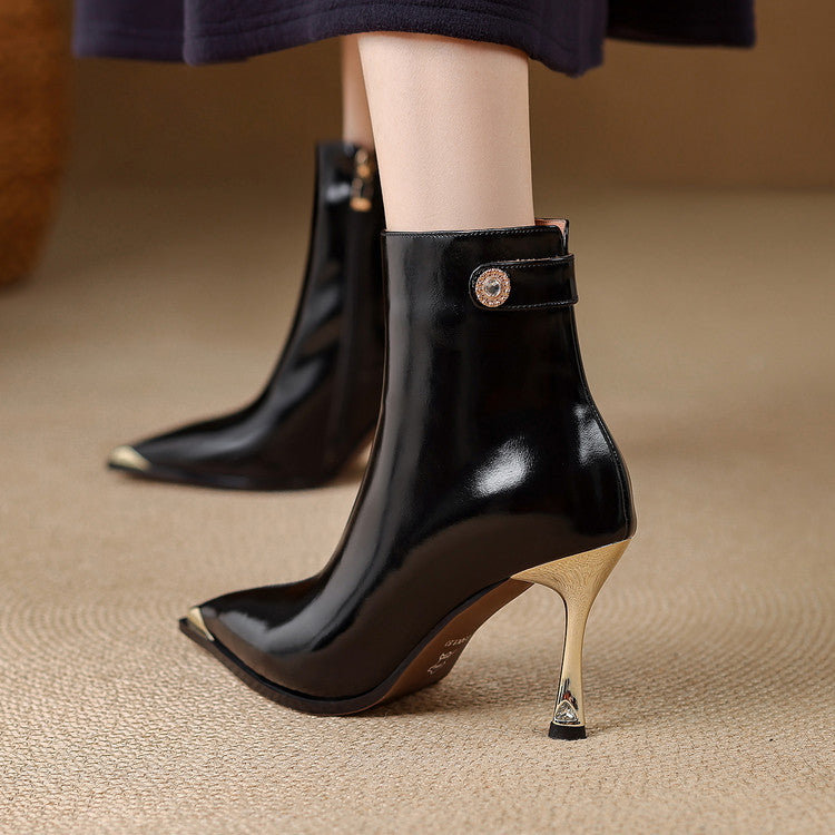 Botas de tacón de cuero genuino Estelle