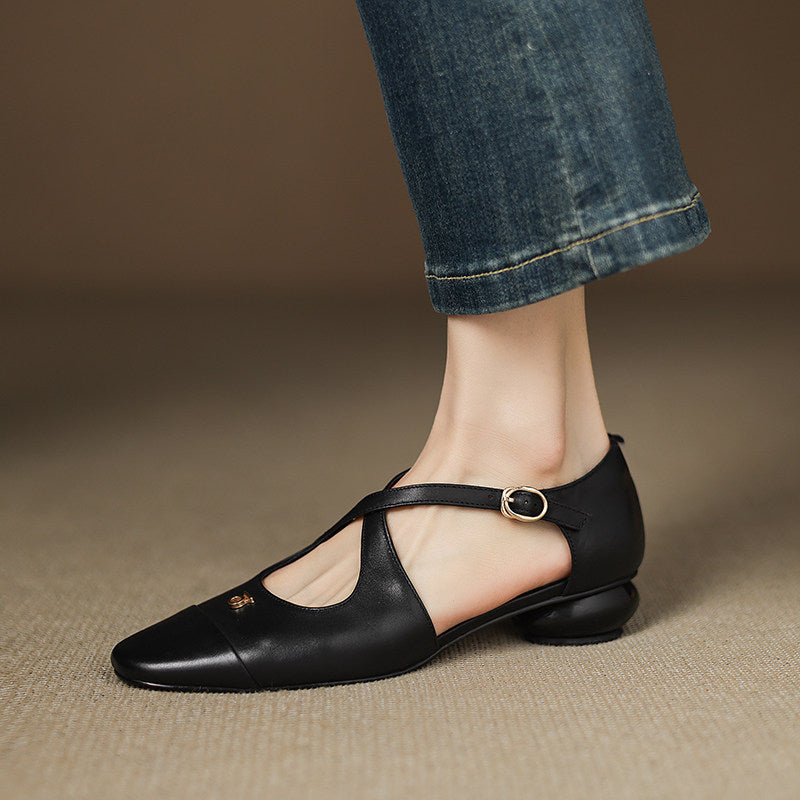 Zapatos planos Mary Jane Elene de cuero genuino