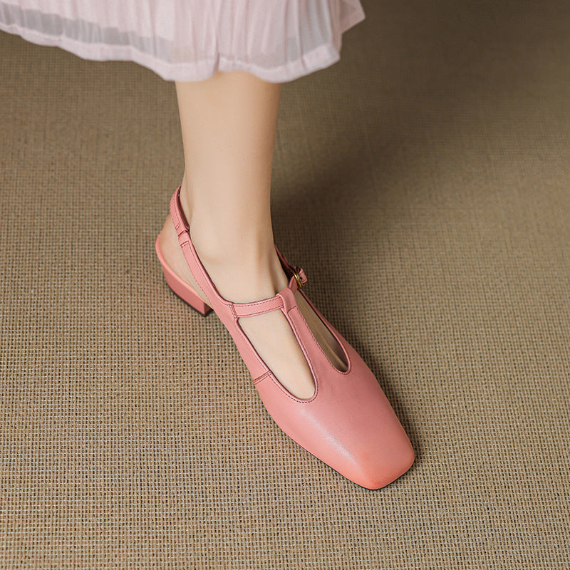 Tacones Reve de cuero genuino con tira en T