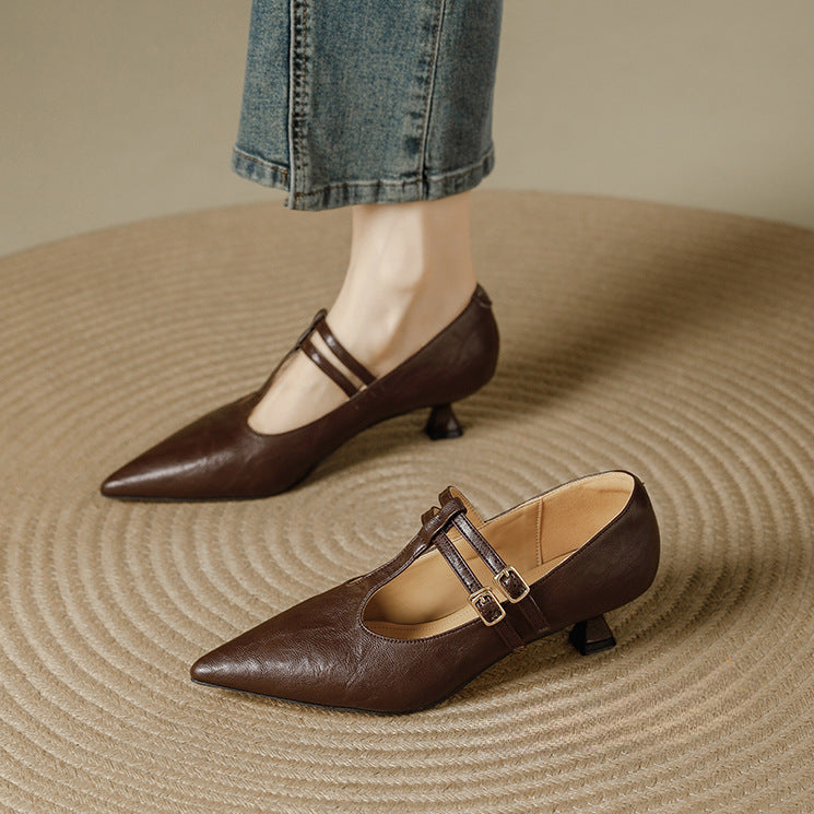 Mirel T-Strap-Pumps aus echtem Leder
