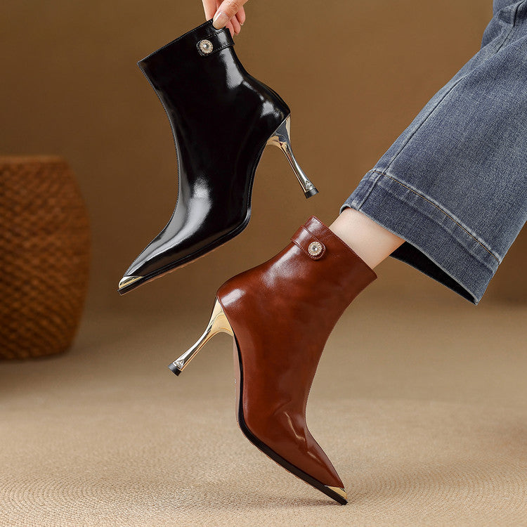 Botas de tacón de cuero genuino Estelle