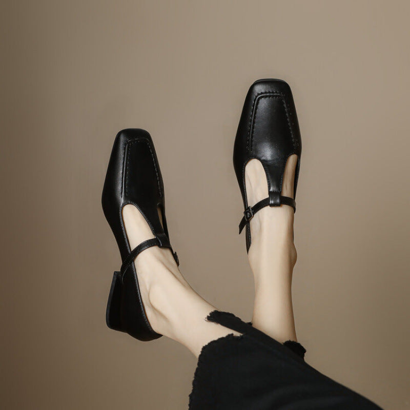 Escarpins Mary Jane Velora en cuir véritable à bout carré