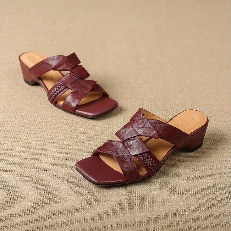 Sandalias de pala Solae de cuero genuino con punta cuadrada