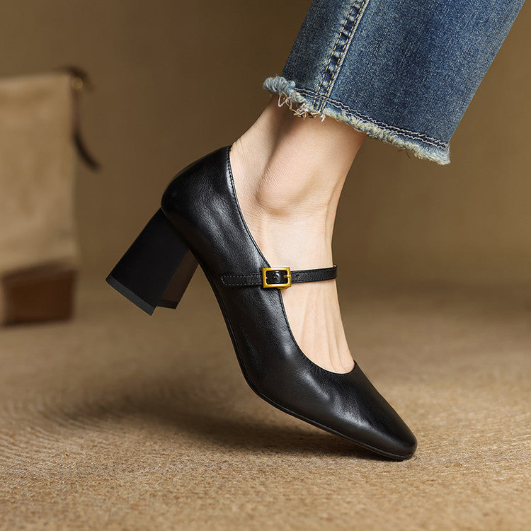 Tacones Lenara de cuero genuino