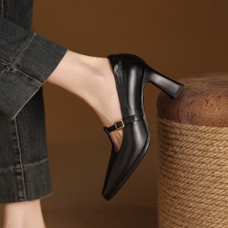 Zapatos de tacón Elodie de piel auténtica con tira en T
