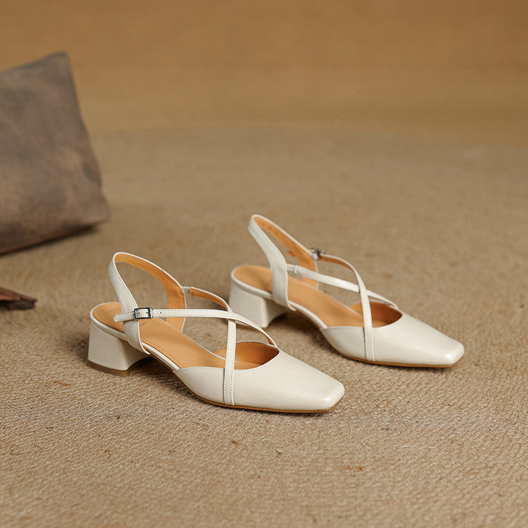 Klea slingback-högklackar i äkta läder med korsande remmar