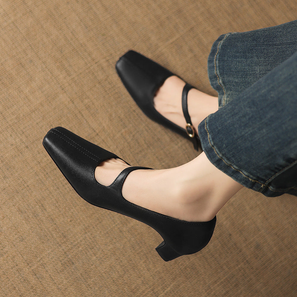 Zapatos Mary Jane Celes de cuero con punta cuadrada