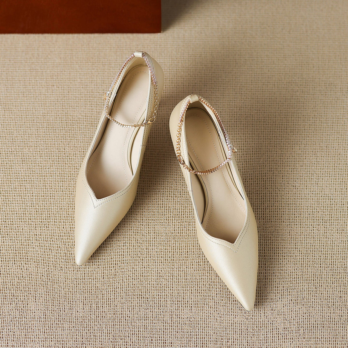 Raya Genuine Leather Rhinestone Anklet Pumps