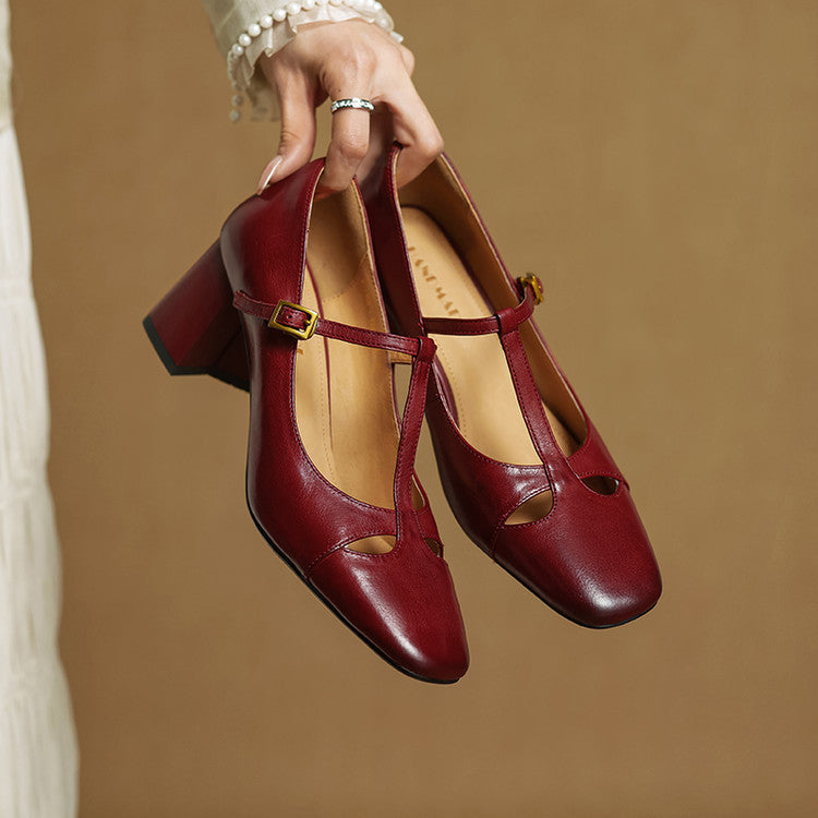 Yuna Mary-Jane-Heels aus echtem Leder mit T-Riemchen