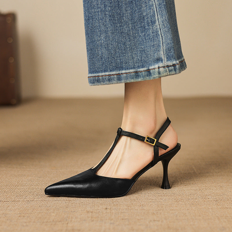 Tacones Mary Jane Luci de cuero genuino con punta fina