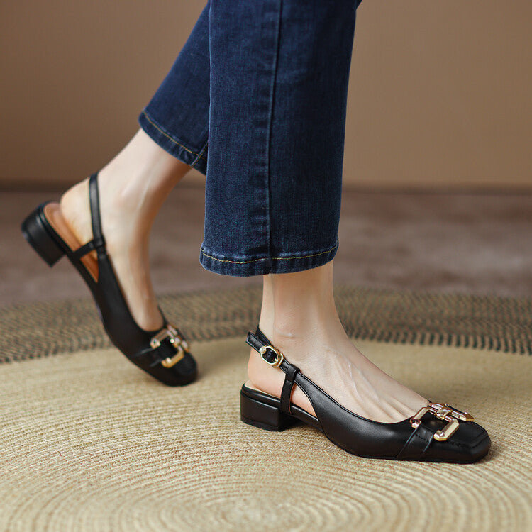 Cora Slingback-pumps i läder med fyrkantig tå