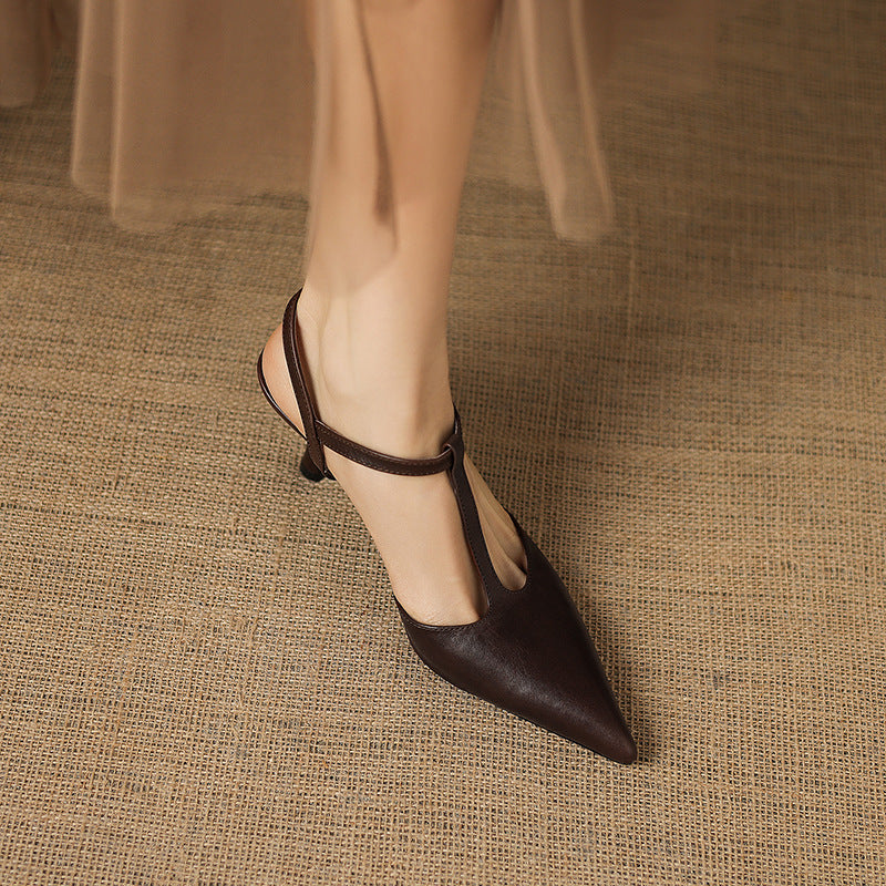 Tacones Mary Jane Luci de cuero genuino con punta fina